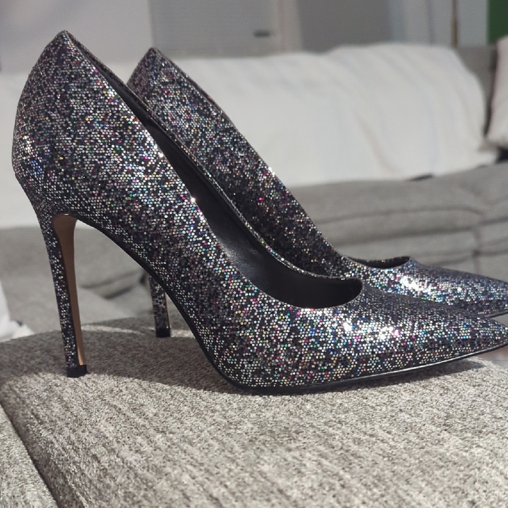 Women's Glitter Pointed Toe Stiletto Pumps - Black Multi